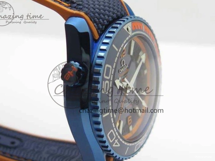 0818 FreshLook Planet Ocean 45mm GMT Blue DLC Black OMF Best Edition Blue Dial On Blue Gummy Strap A 8123
